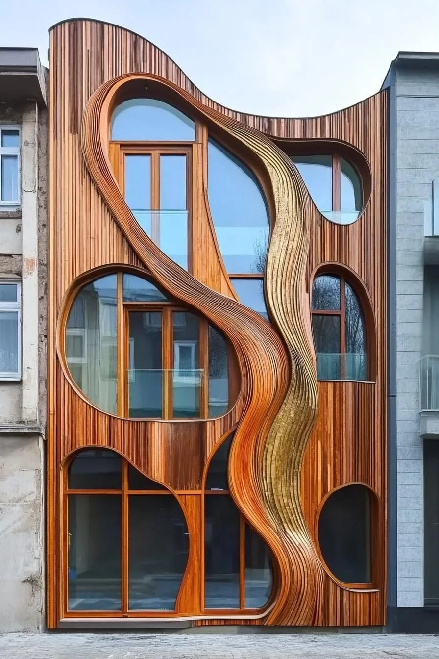 Barkitecture Facade with Wavy Wood