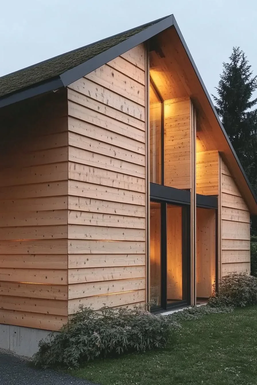 Glowing Timber Cabin Facade