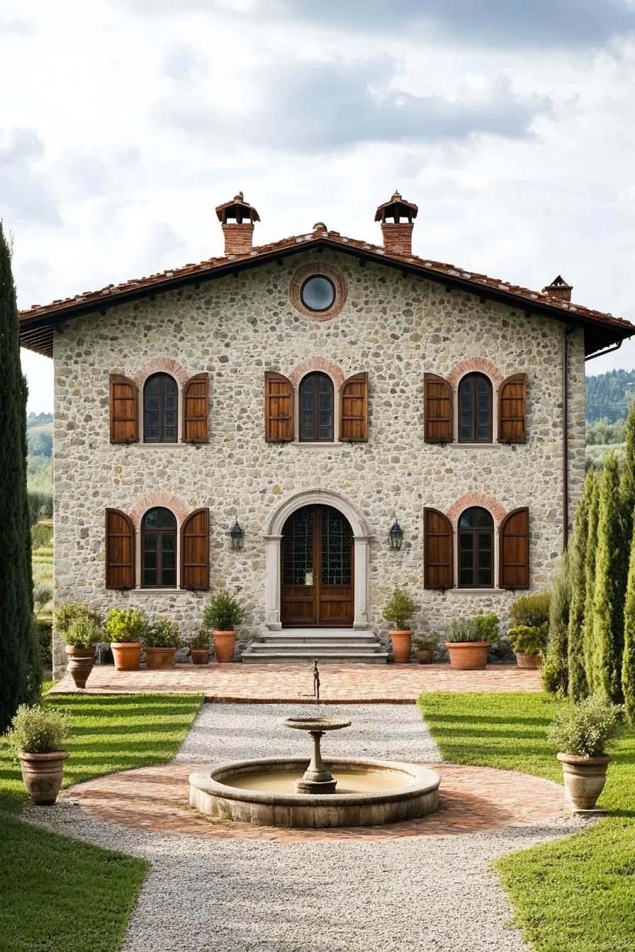Stone Facade with Courtyard Fountain