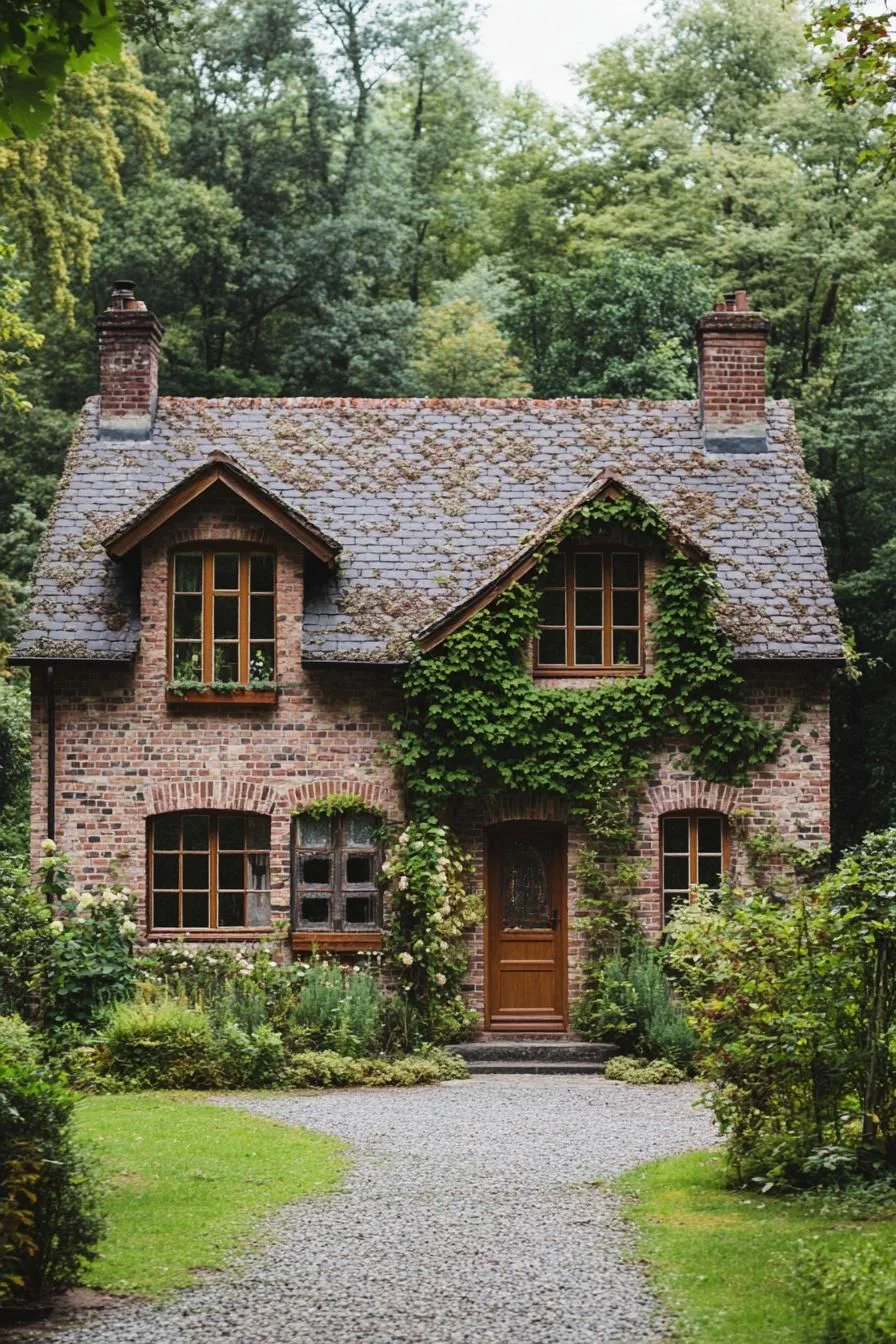 A Brick Cottage Among Towering Trees