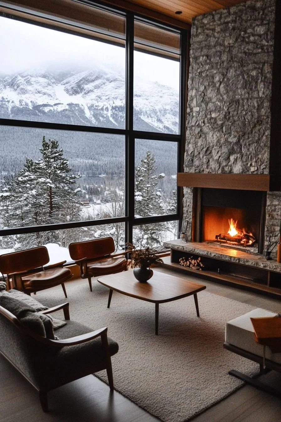 Stone Fireplaces Paired with Minimalist Furniture