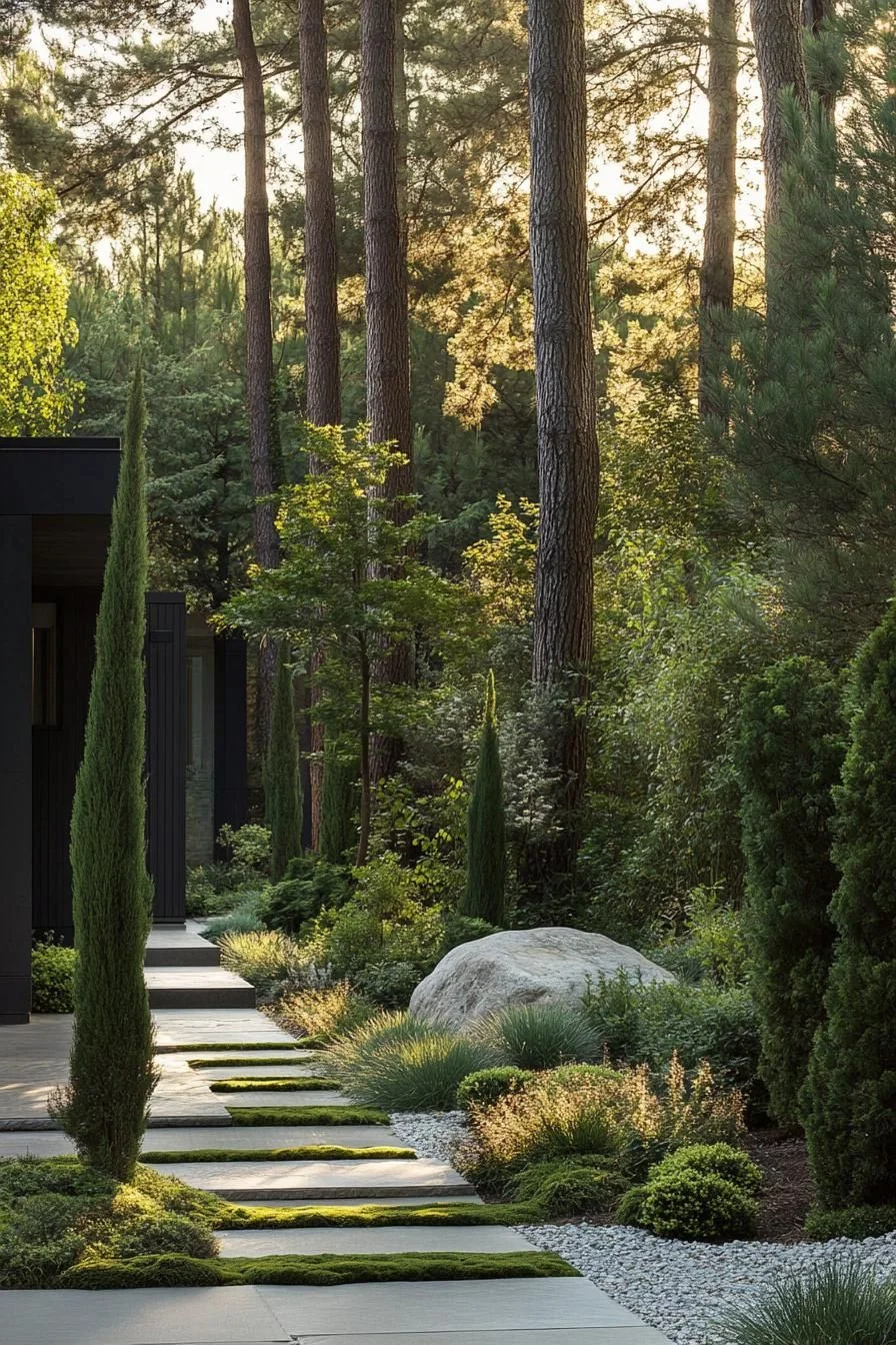 Pathway Surrounded by Tall Pines