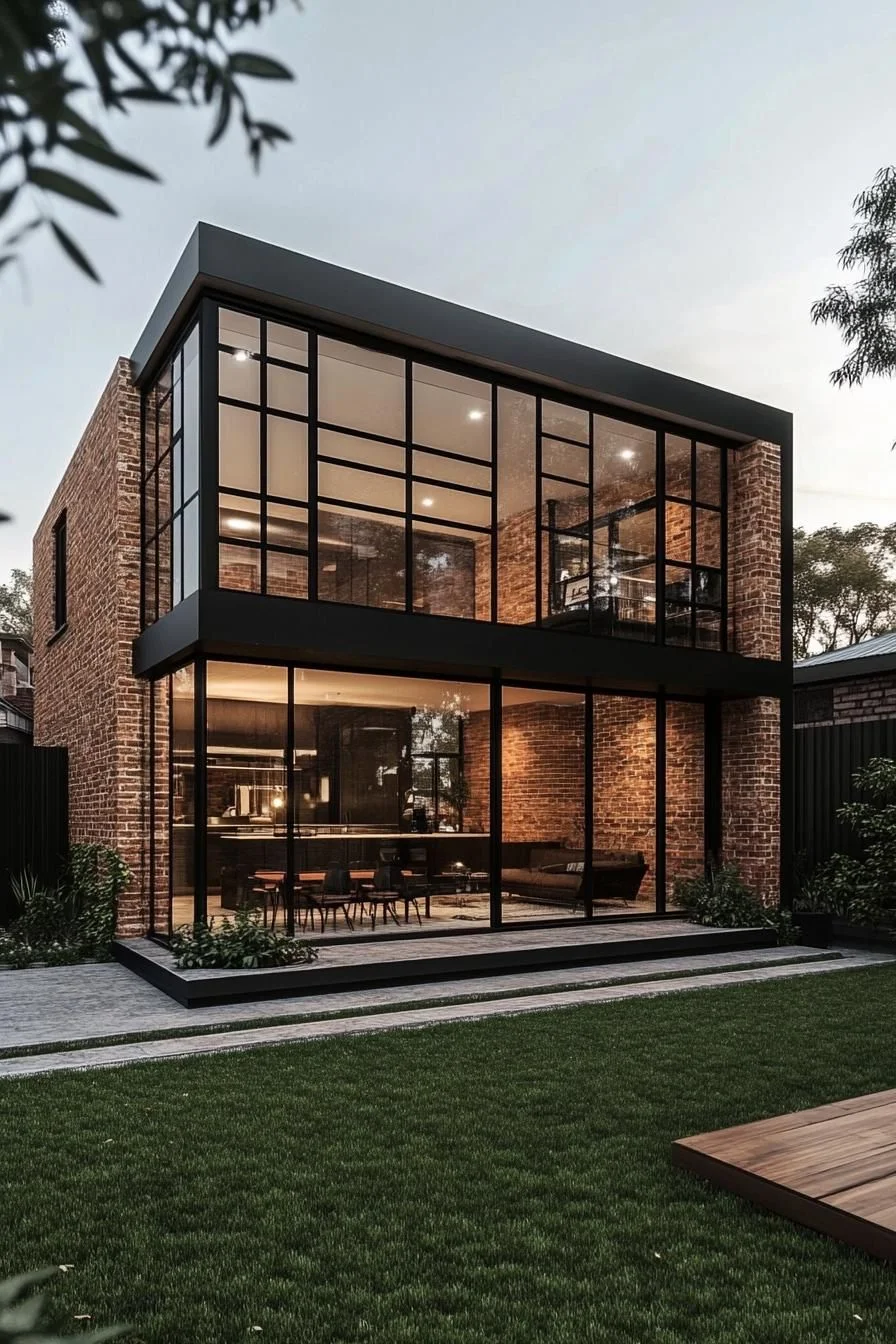 A Brick Home Lit By Evening Light