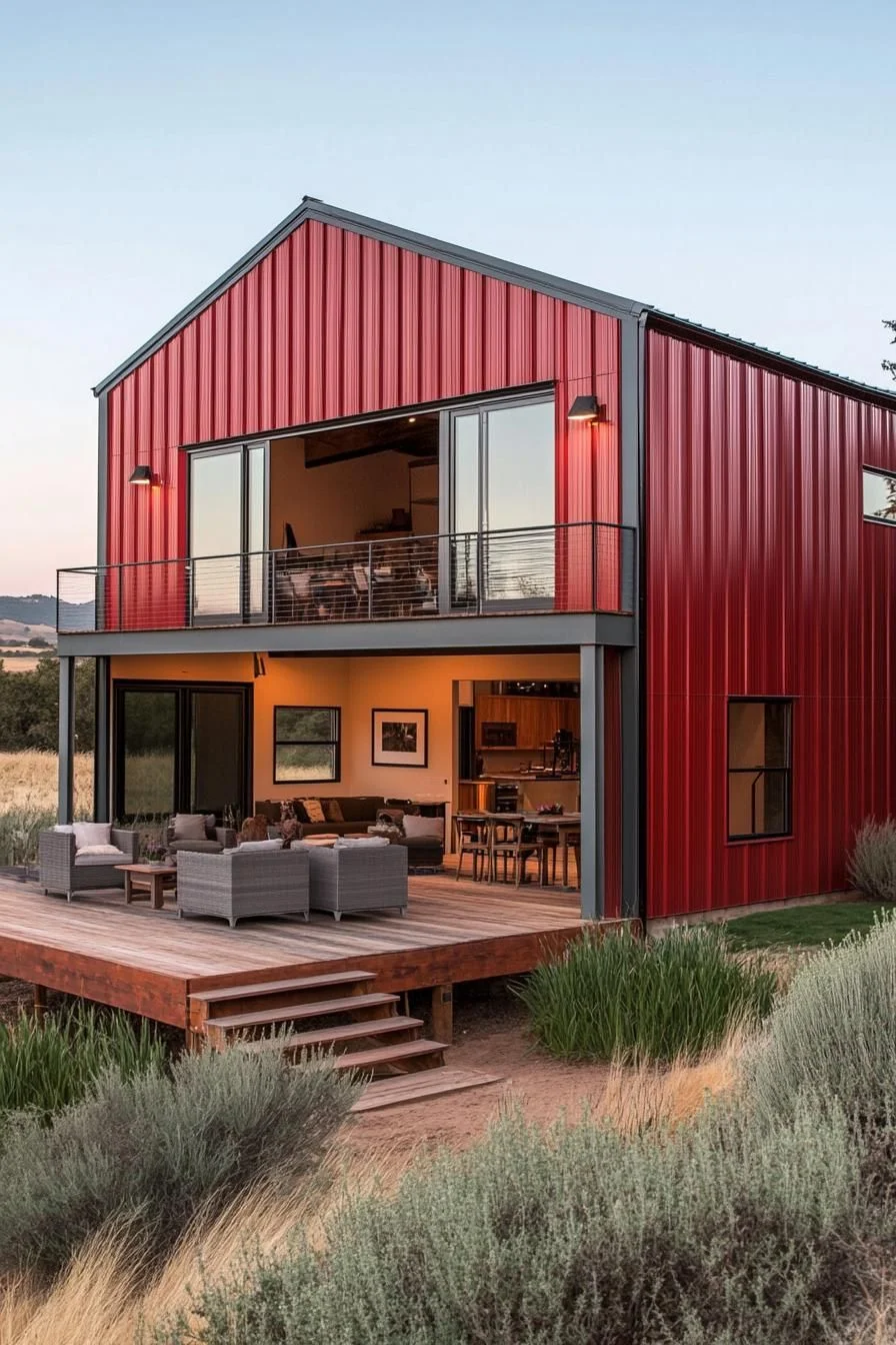A Crimson Metal Home With a View