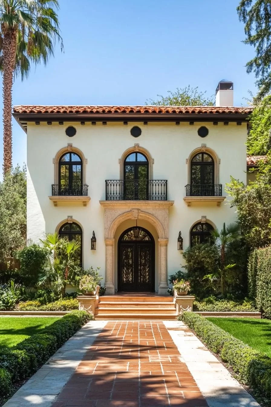 A Grand Villa Framed by Palm Trees