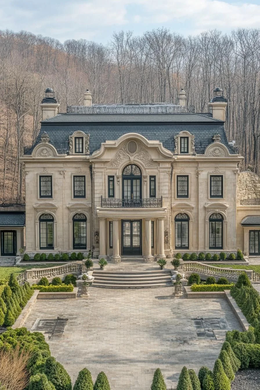 A Symmetrical Stone Estate on Open Land