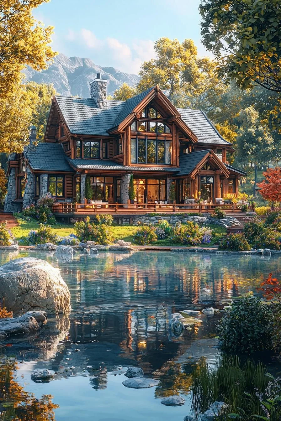 Lakeside Log Home with Mountain Views