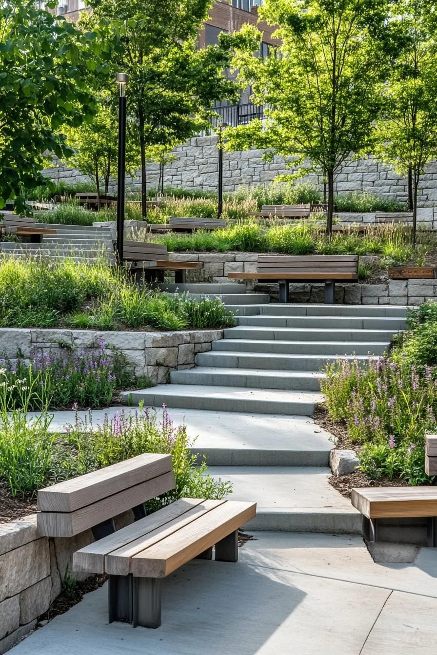 Wood-Accented Terraced Landscape