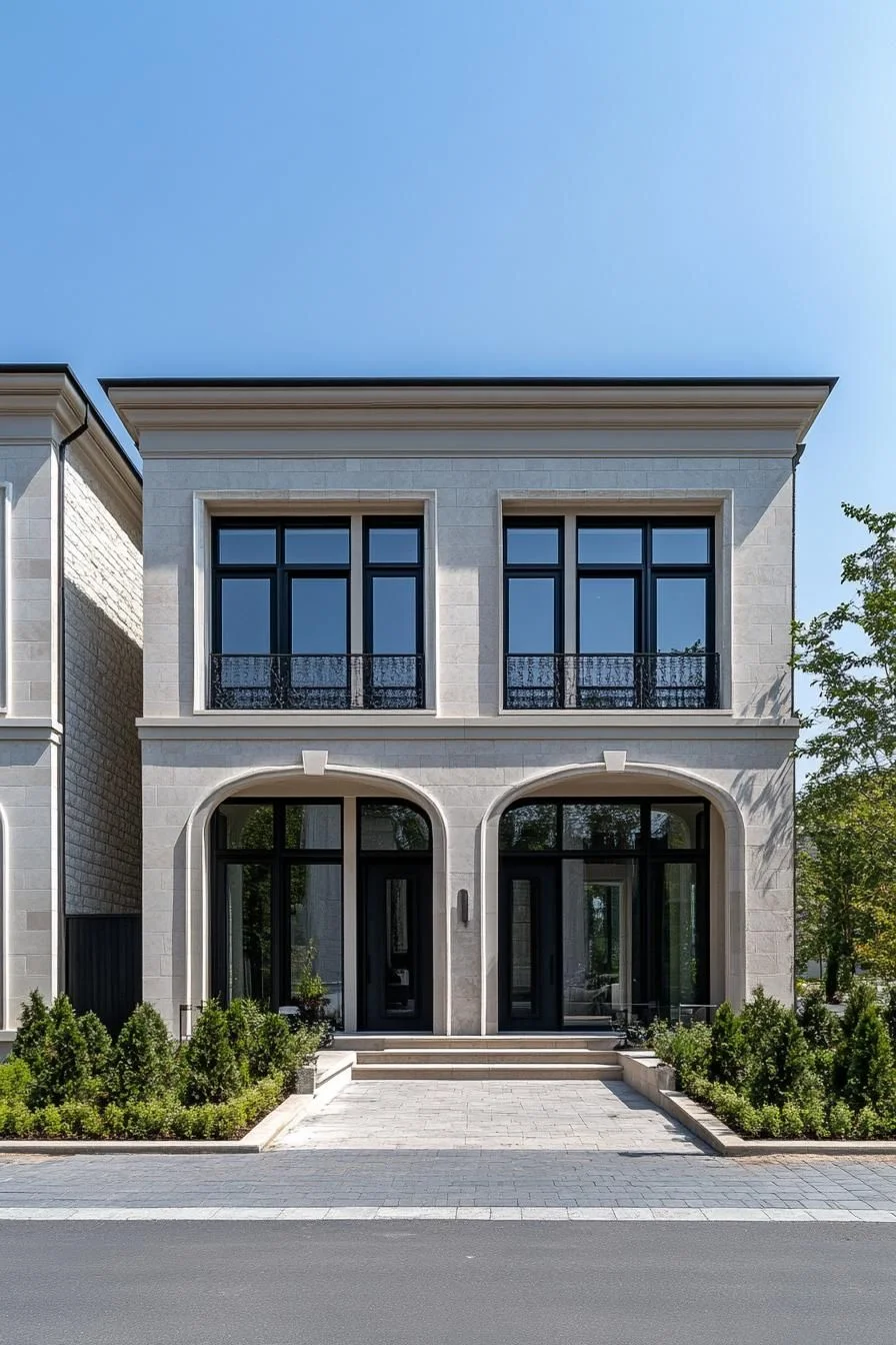 A Sunlit Neoclassical Home with Archway Details