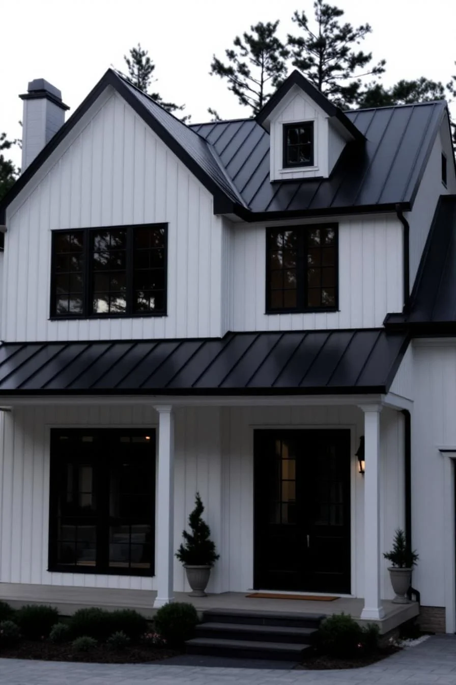 Black-Framed Windows on a White Exterior