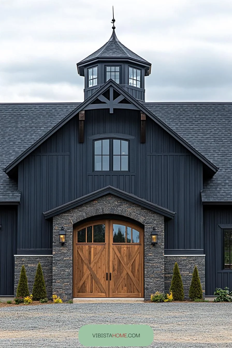 Midnight Barn Magic with Stone Facade