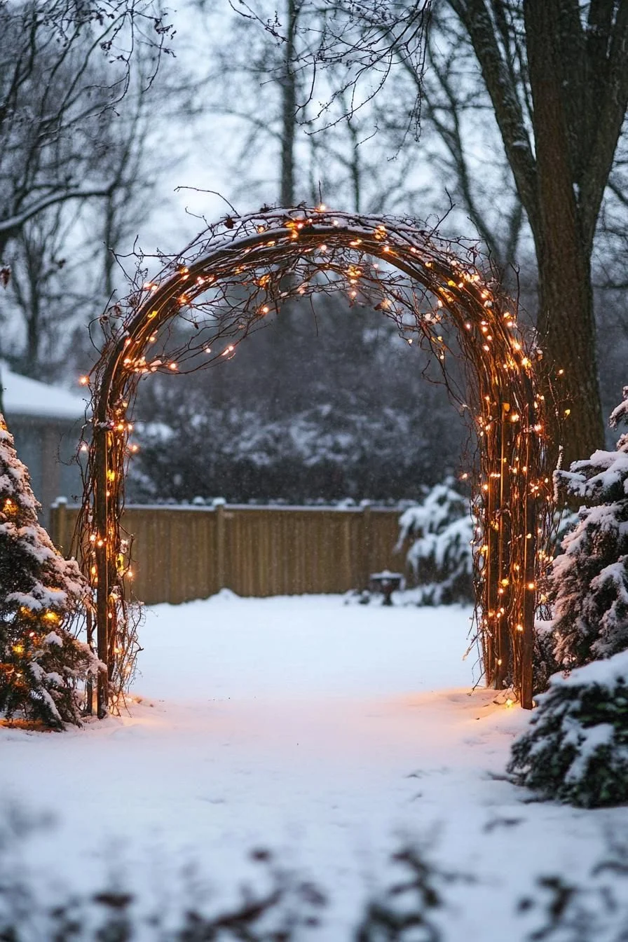 Twinkling Lights Framing A Snowy Scene