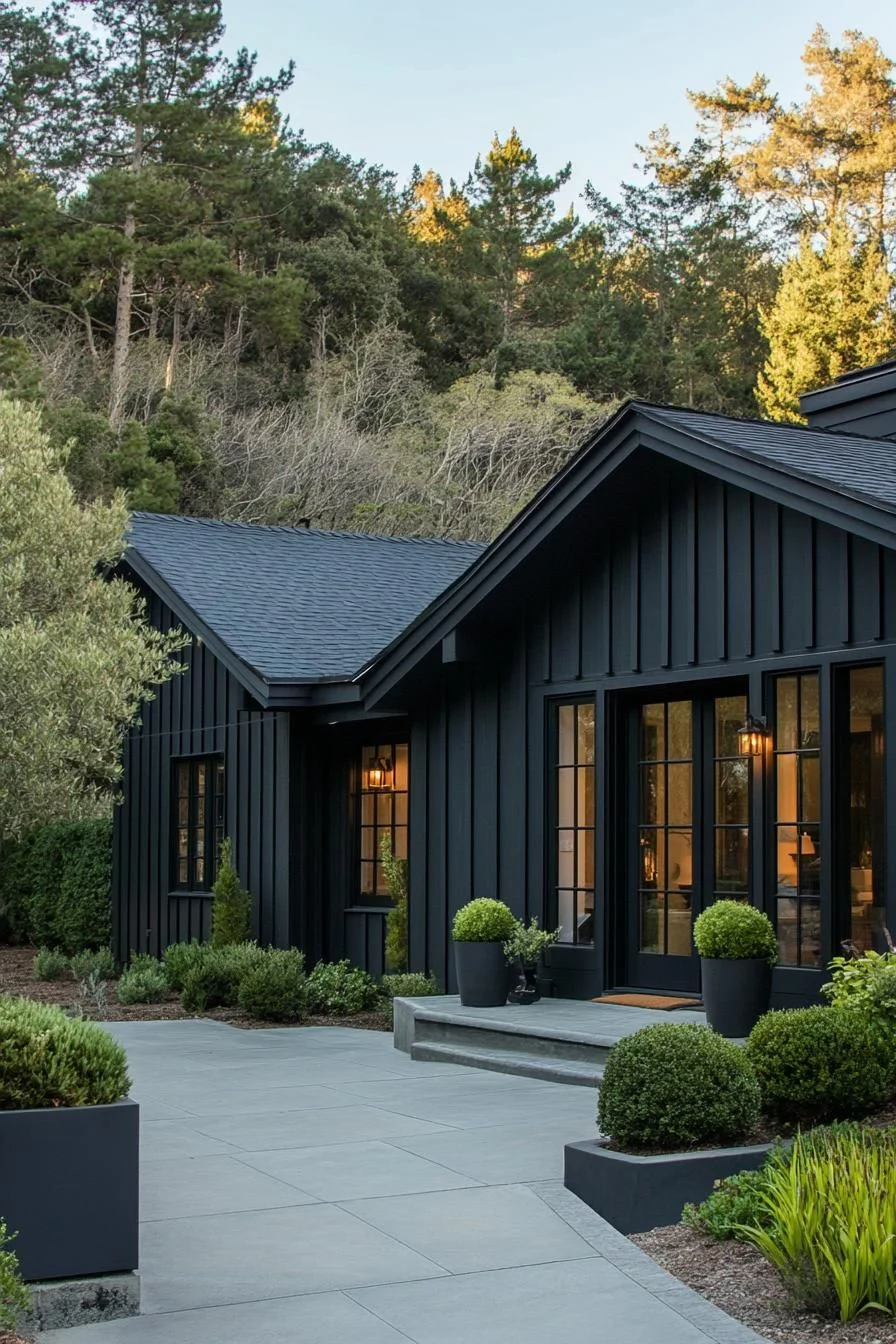 A Mysterious Black Bungalow Among Pines