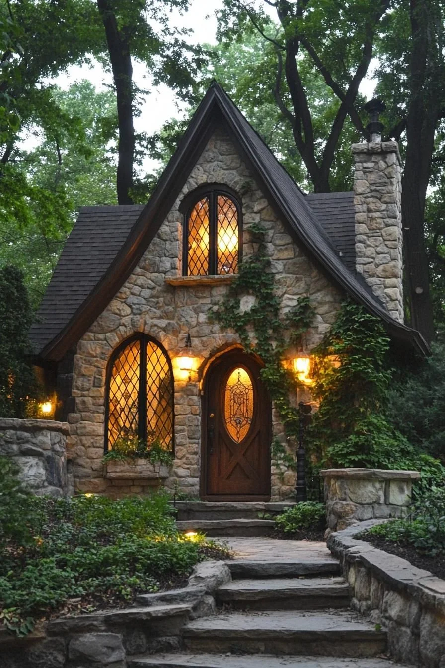 Stone Cottage Lit by Twilight
