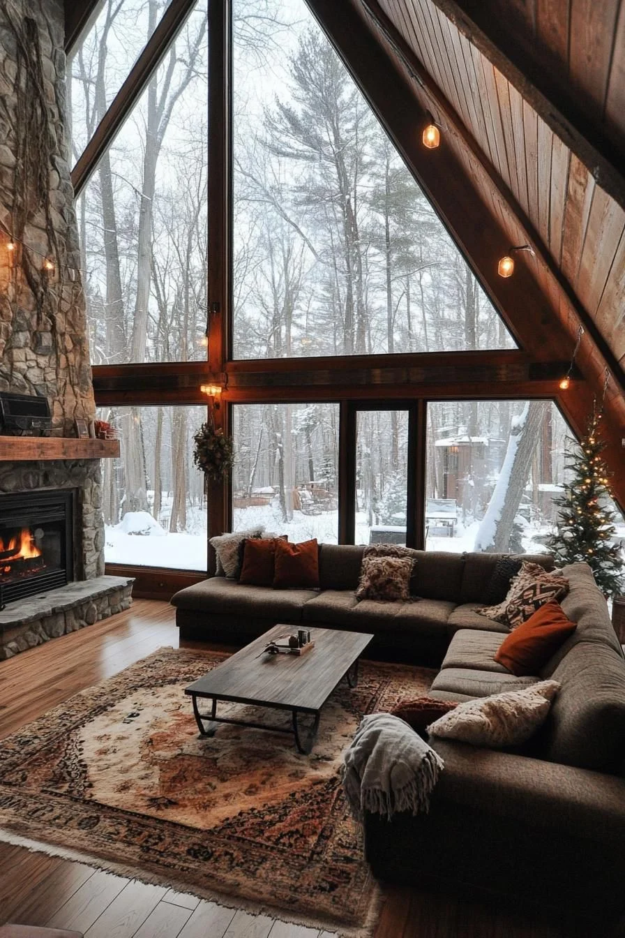 A Stone-And-Wood A-Frame With Snowy Views