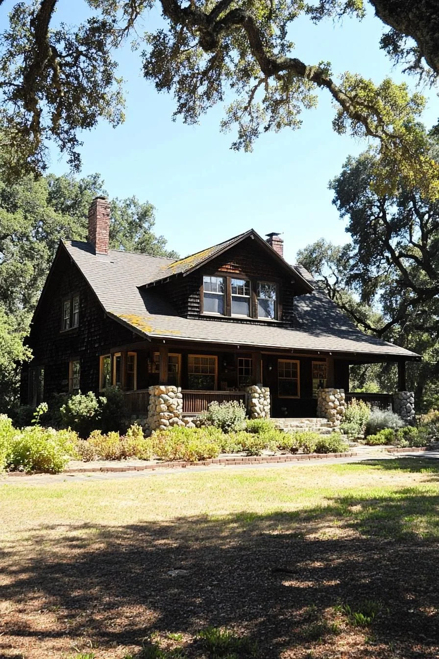 A Timber Farmhouse Shaded by Oak Trees