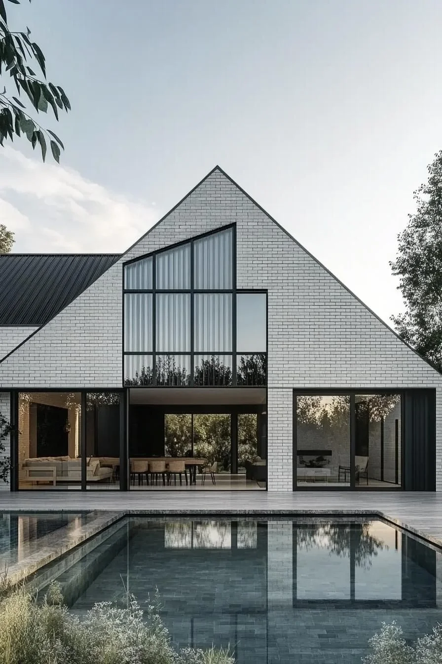 Gable House Reflected in a Poolside Setting