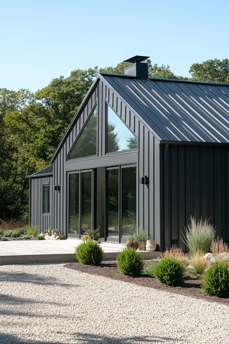 A Steel Home Tucked Into Greenery