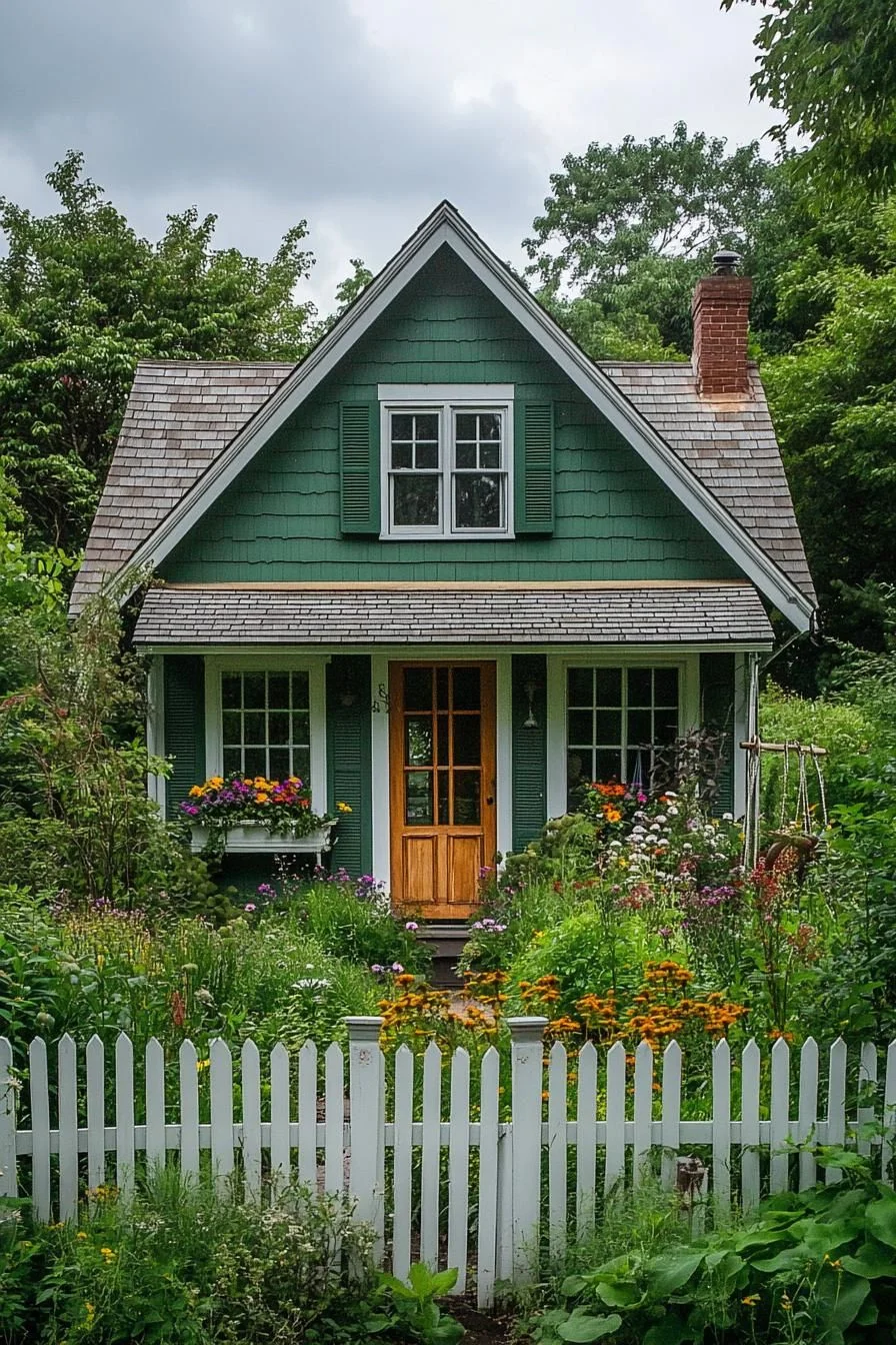 Green Cottage Among the Flowers