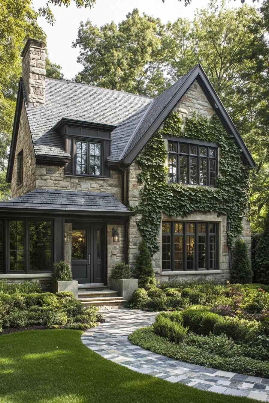 Whimsical Stone Cottage Wrapped in Leafy Charm