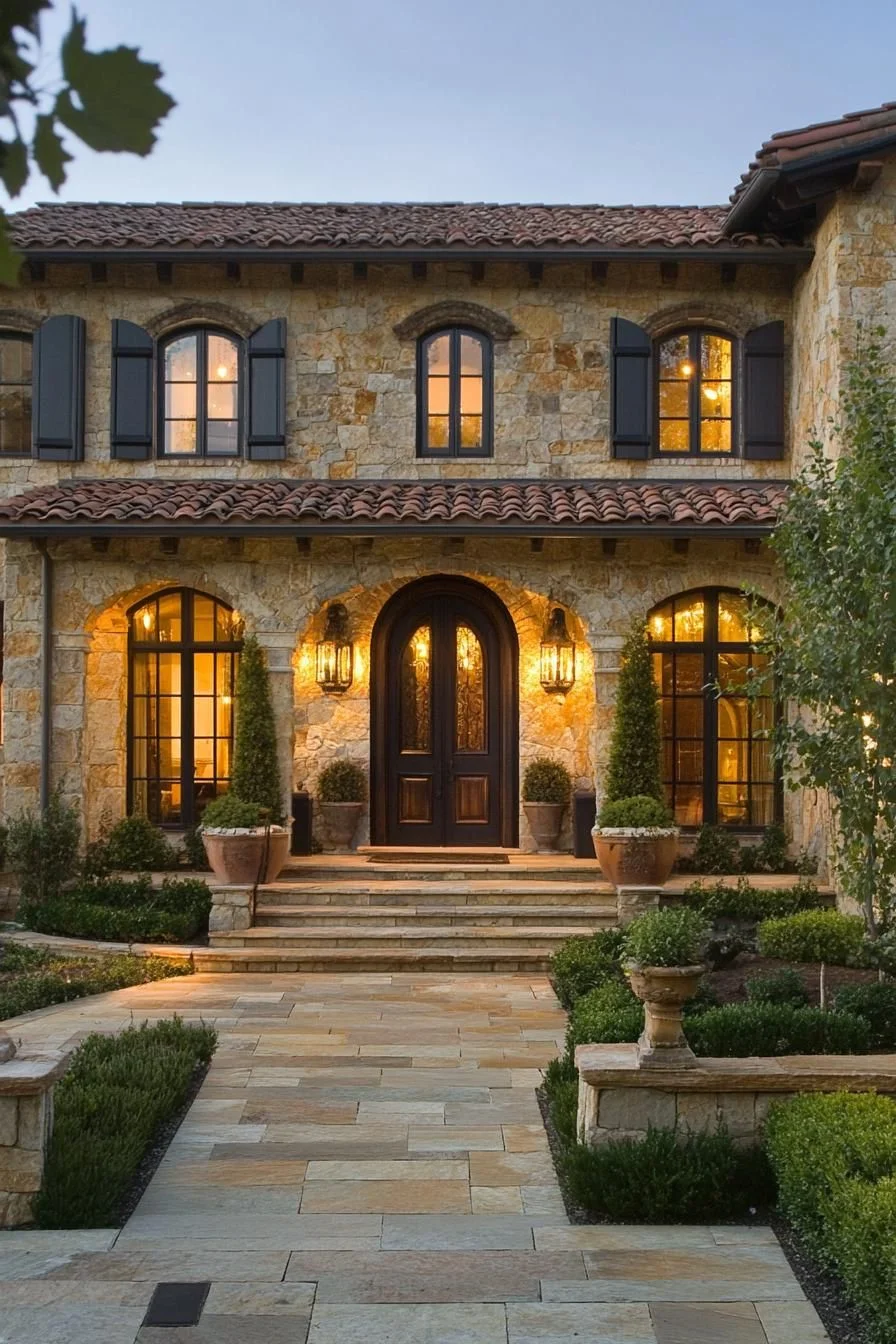 A Stone Retreat Lit by the Sunset