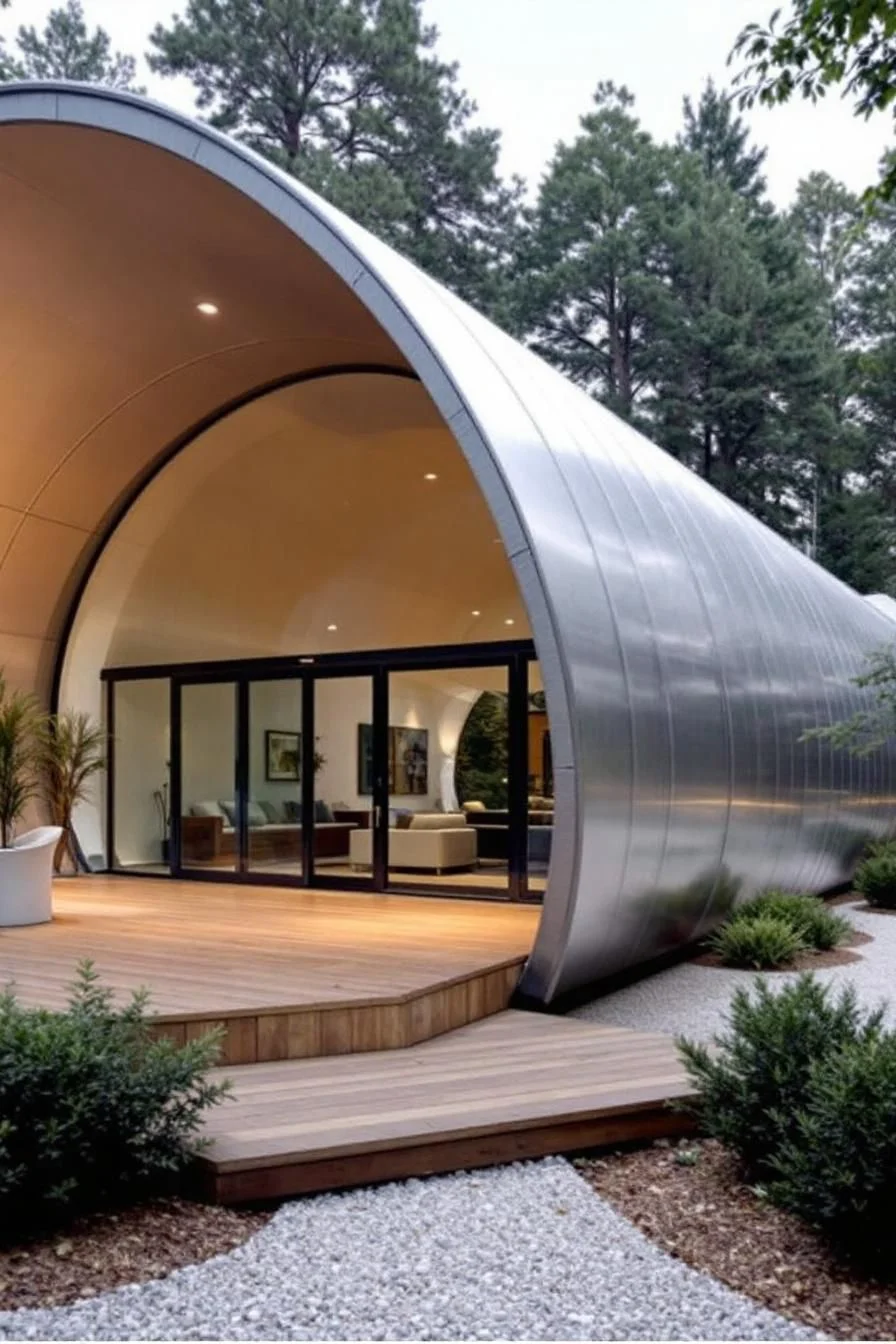 A Curved Retreat Set Among the Pines