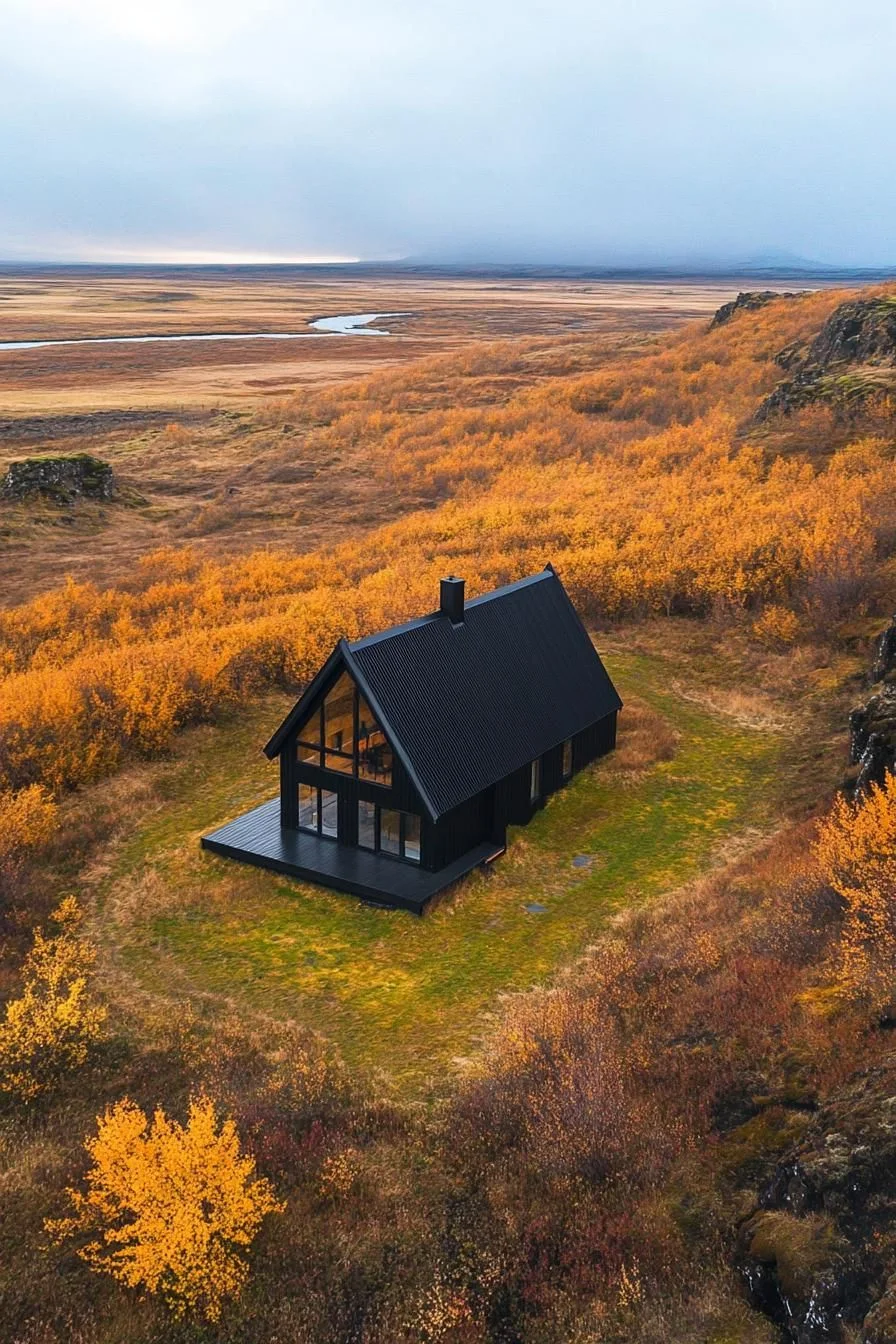 A Black House Surrounded by Autumn Color