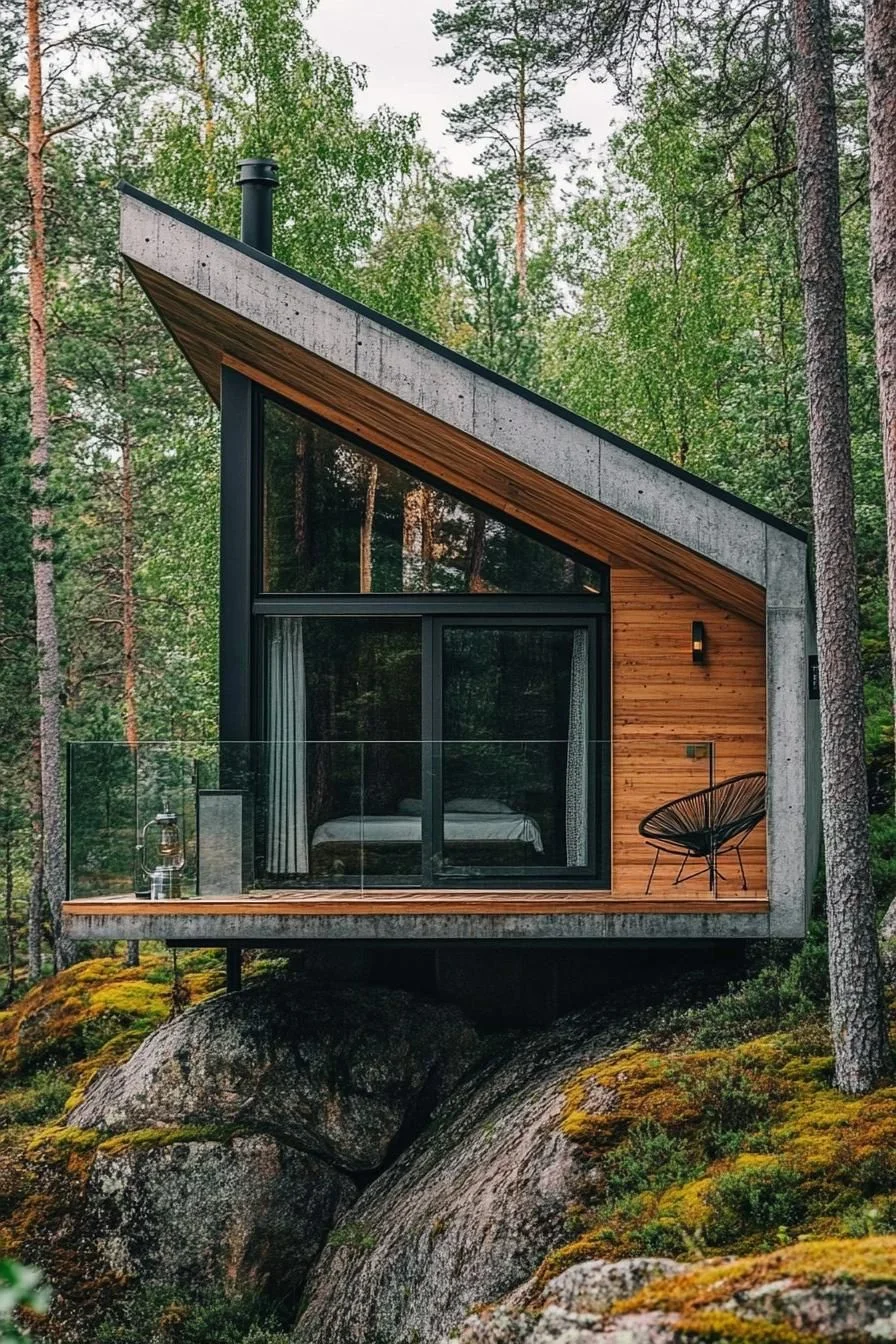 A Cantilevered Cabin on Rocky Ground