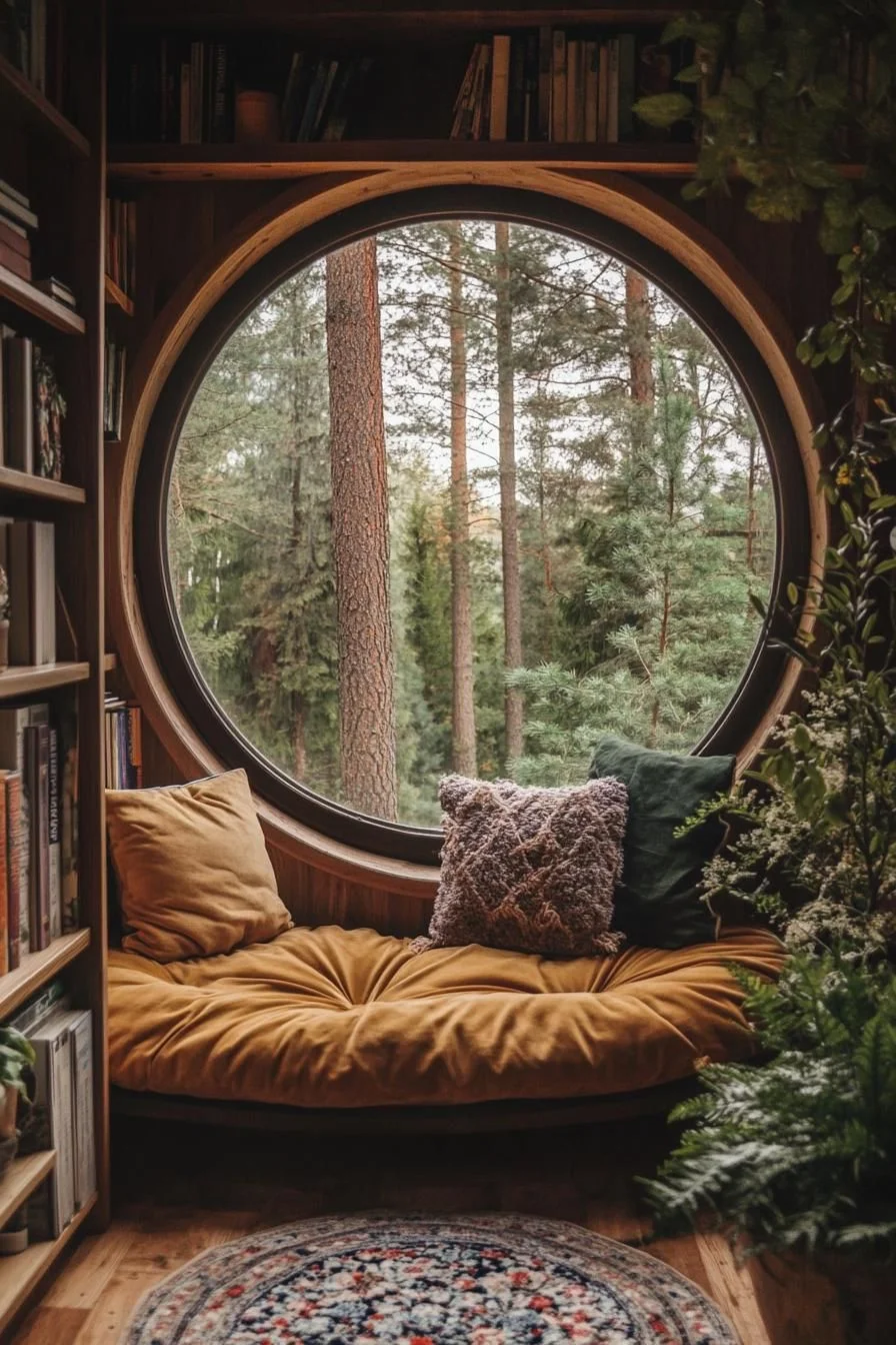Forest Views and Fluffy Pillows in a Circular Nook