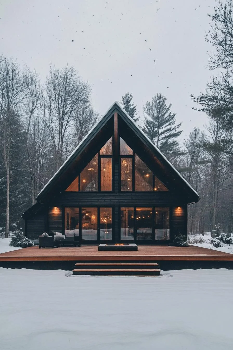Triangular Cabin Calm Among Snowflakes
