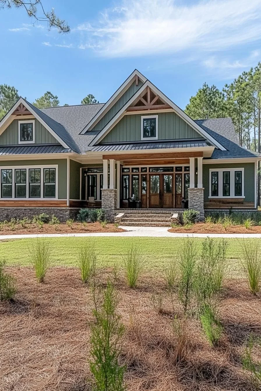 A Farmhouse with Gabled Groves and Stone Details