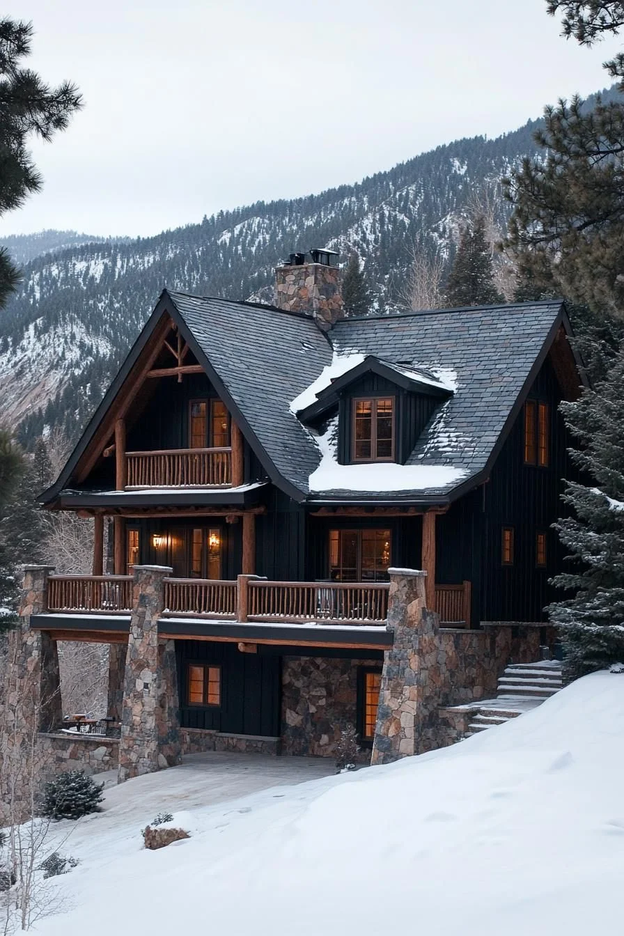 Rustic Cabin Among Snowy Peaks
