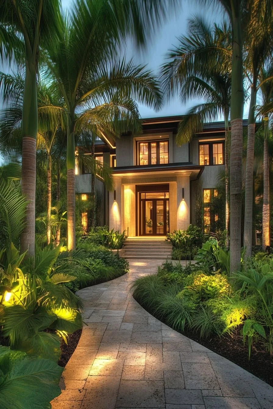 Palm-Lined Walkway Leading to the Villa
