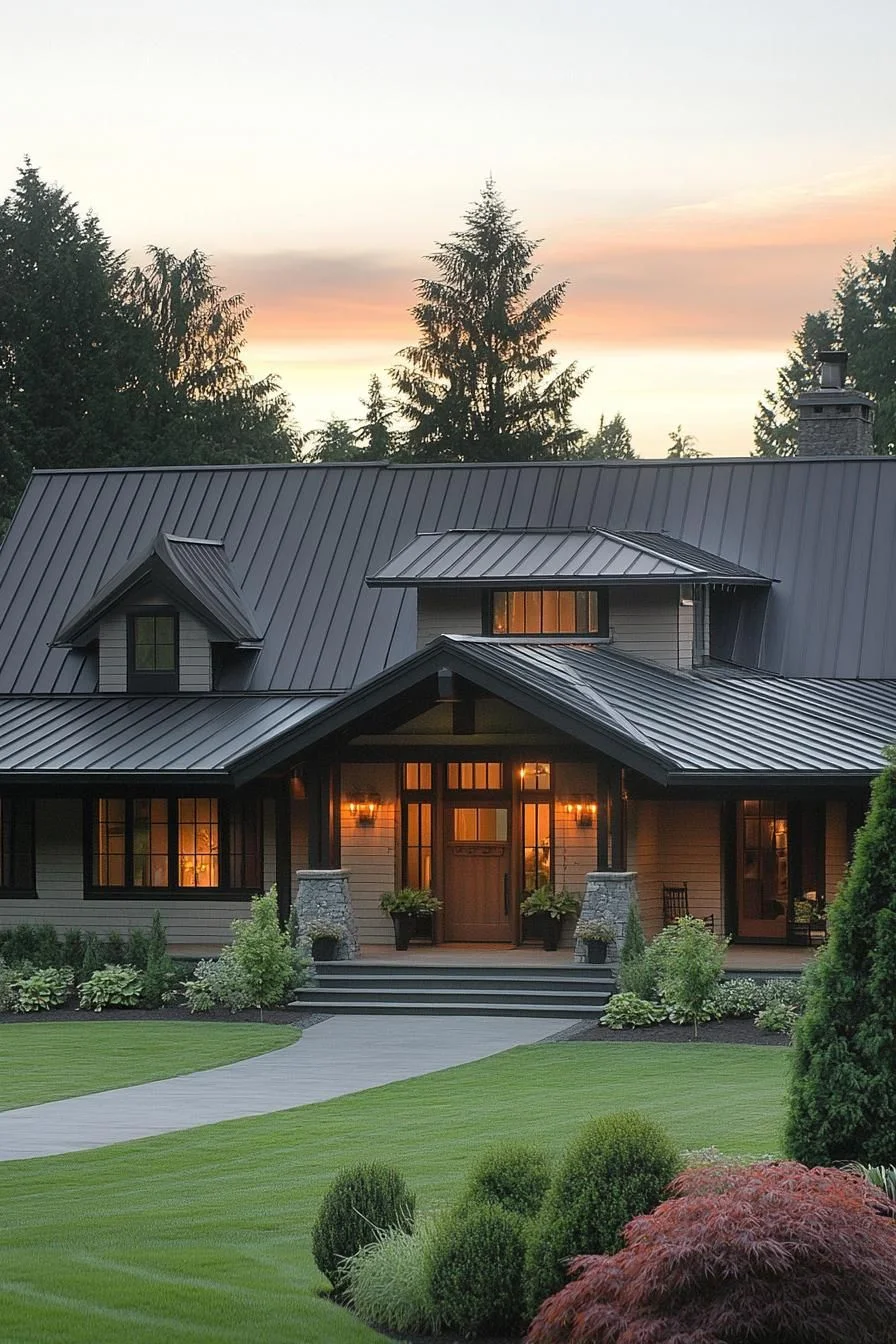 A Steel-Roofed Farmhouse Under Twilight Skies