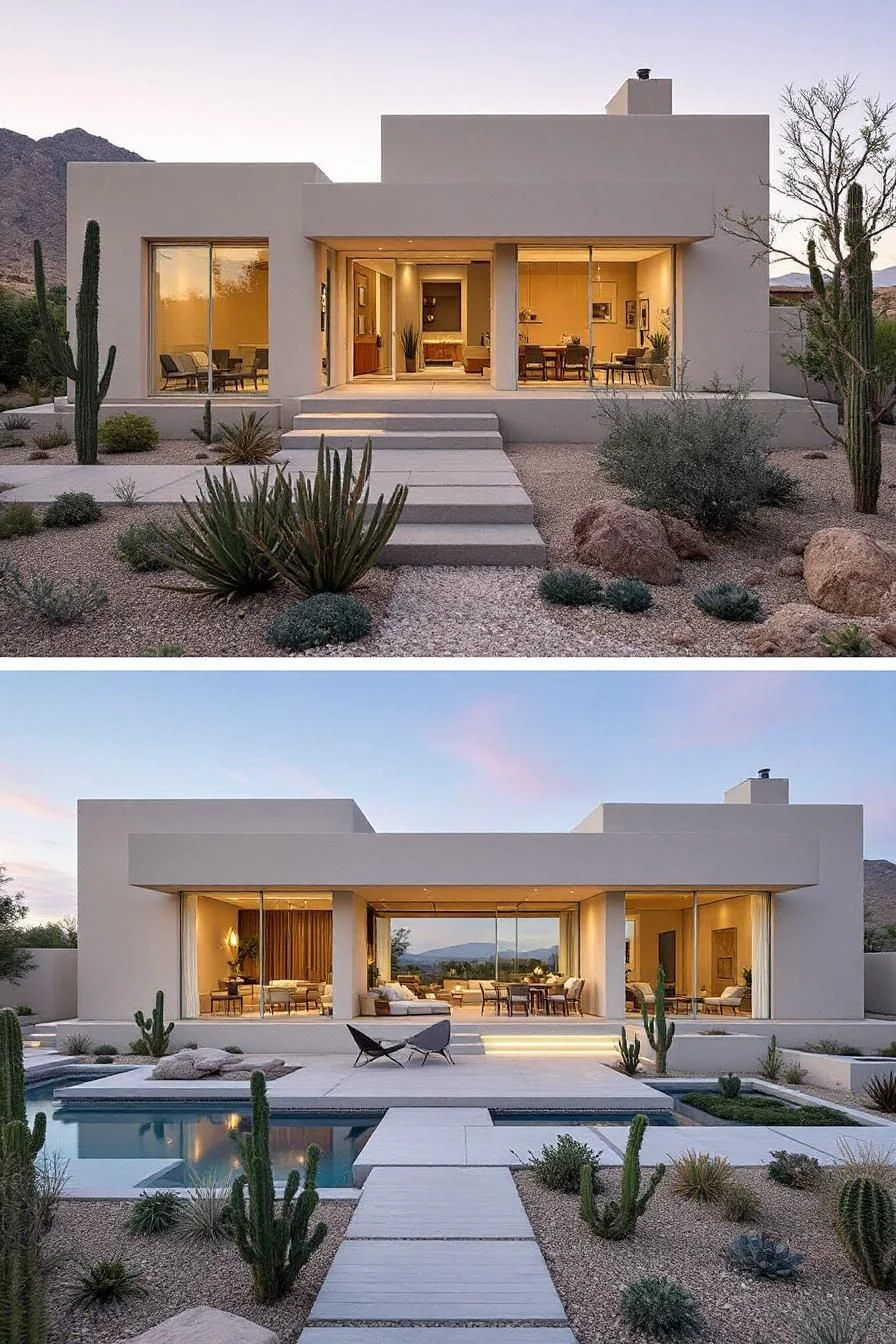 A Minimalist Home With Cactus Landscaping