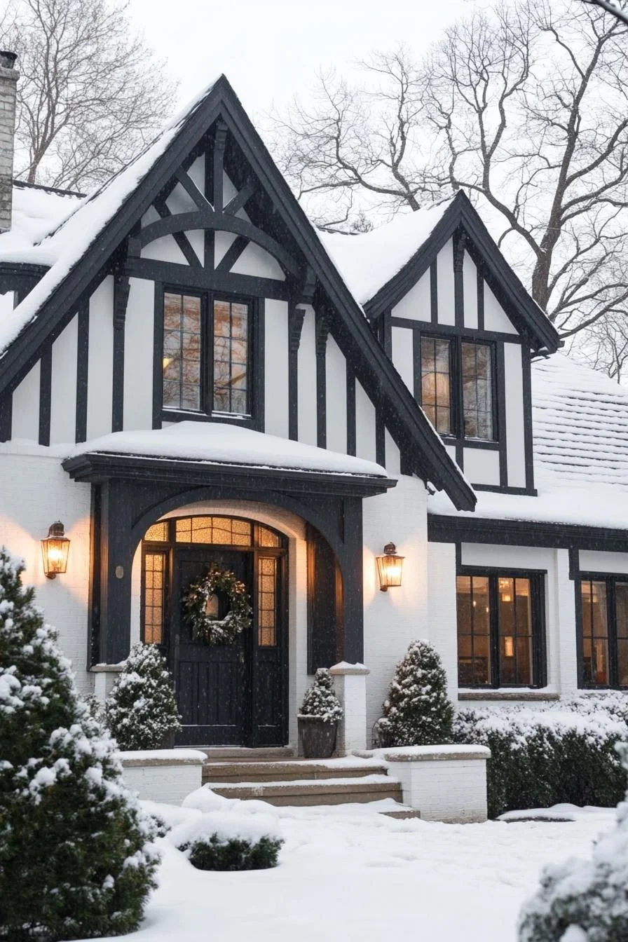 Snow-Covered Tudor House Charm