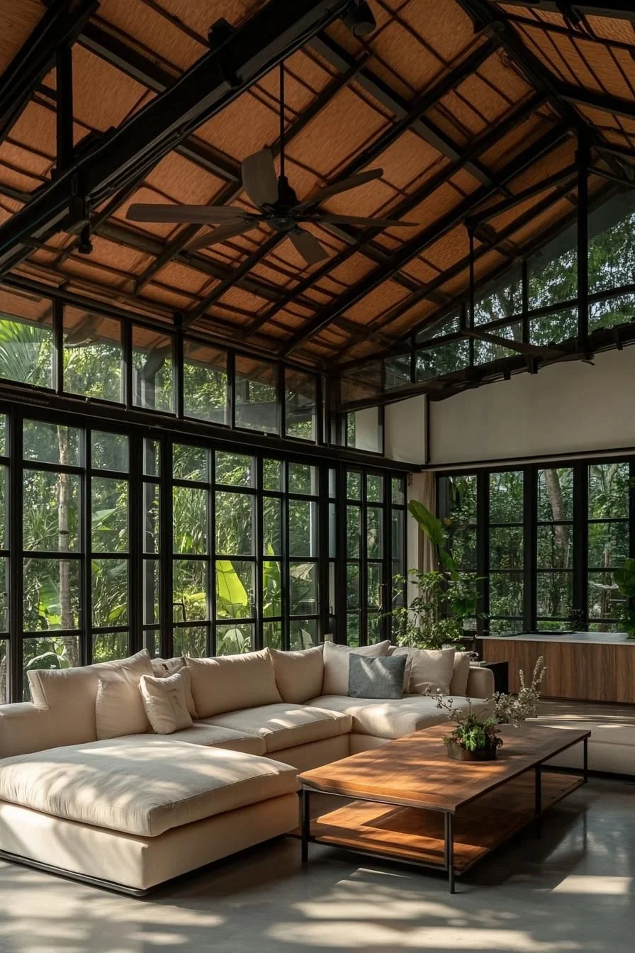 A Calm Loft Living Room Close to Nature