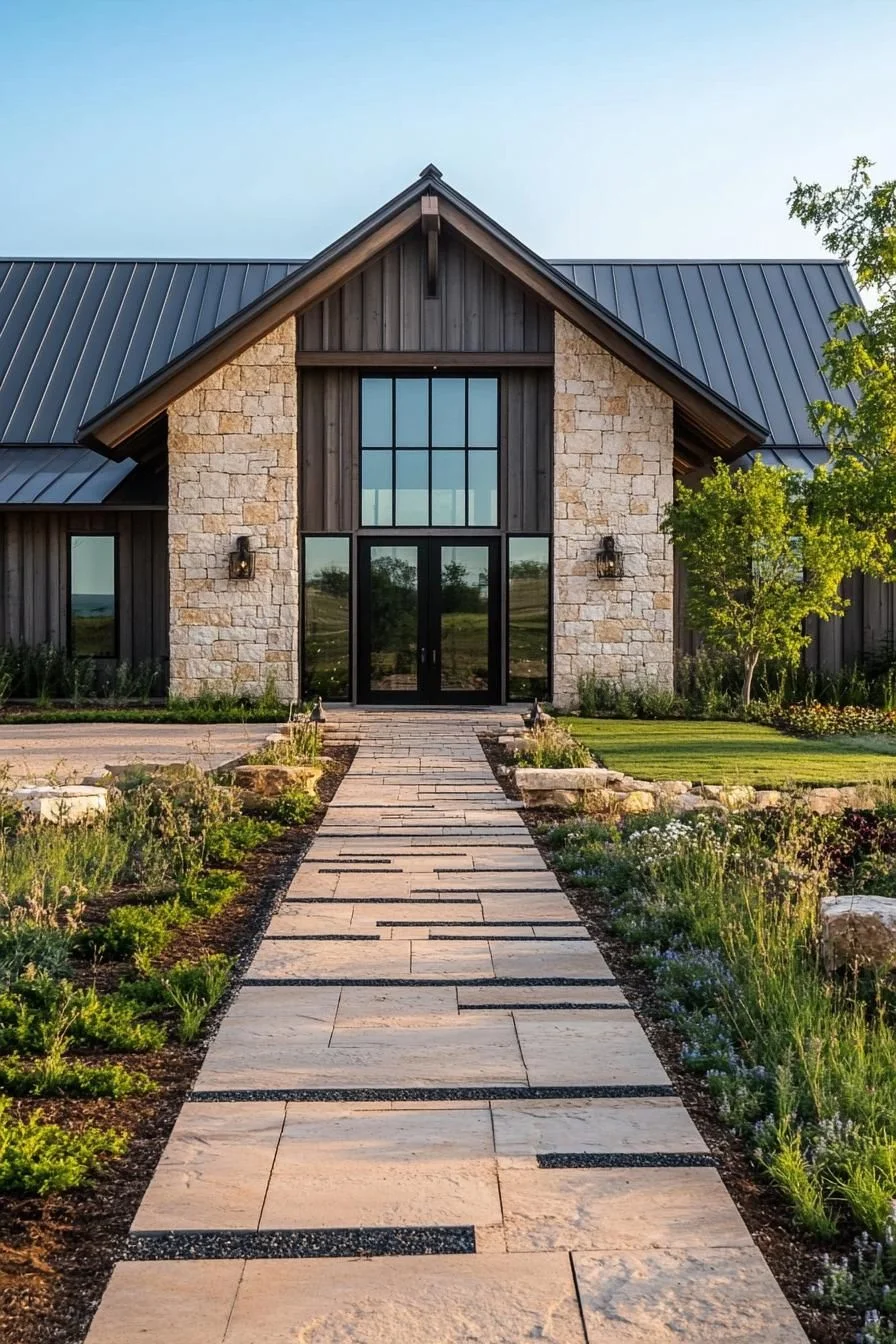 A Stone-Clad Barndominium With Metal Details