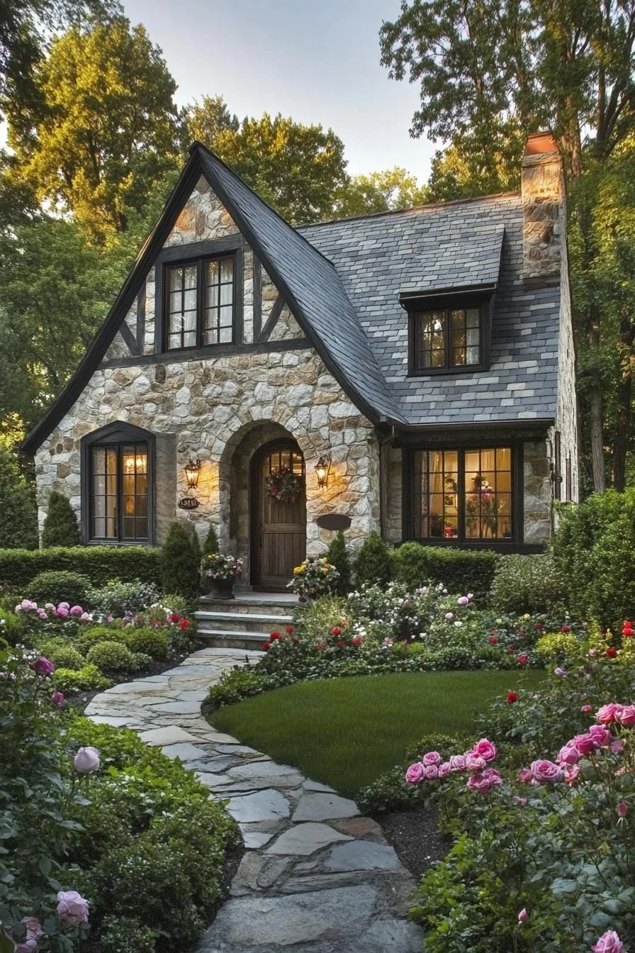 A Stone Cottage Along a Flowered Path