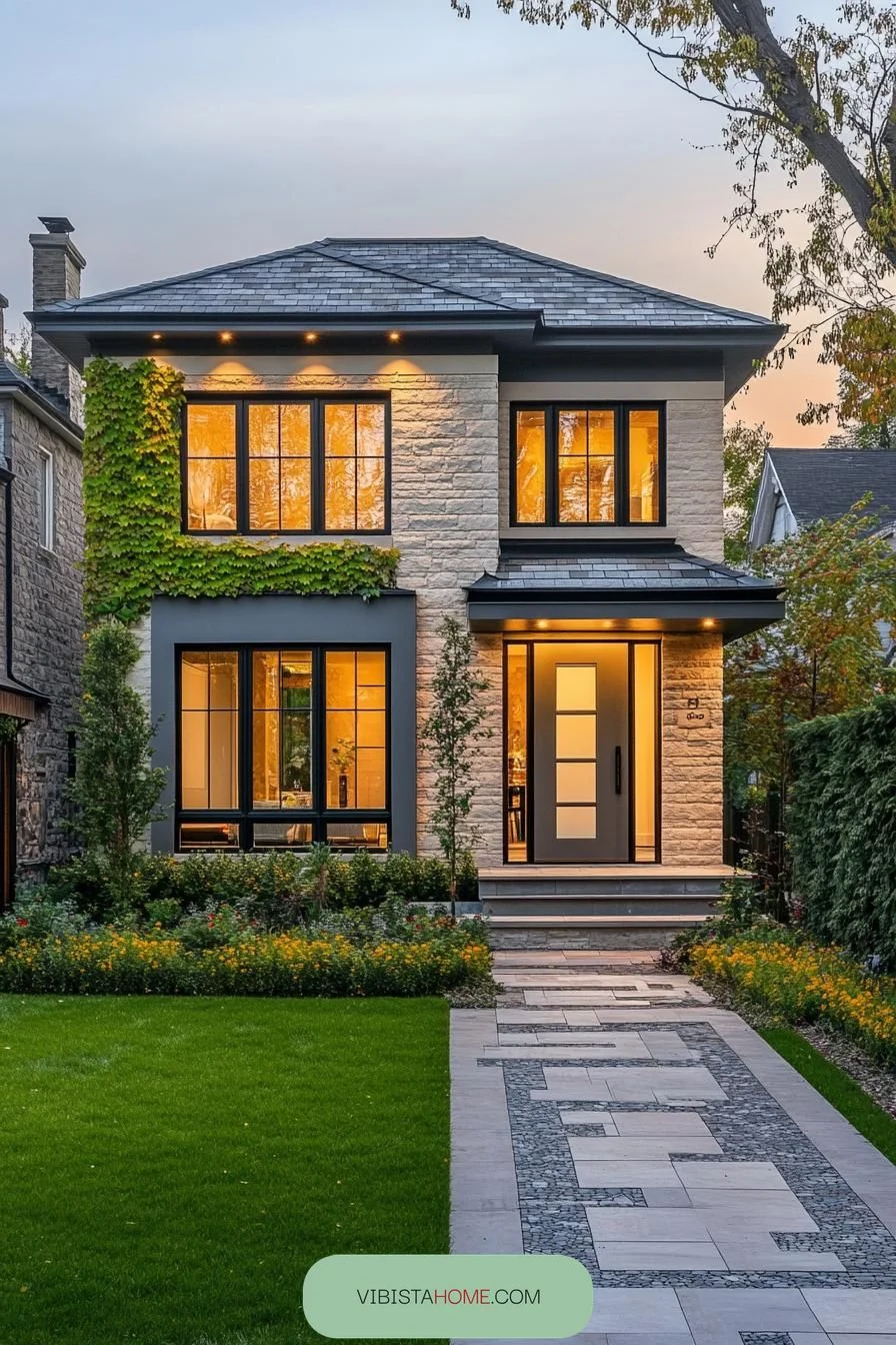 Artful Entryway Stone Villa Style