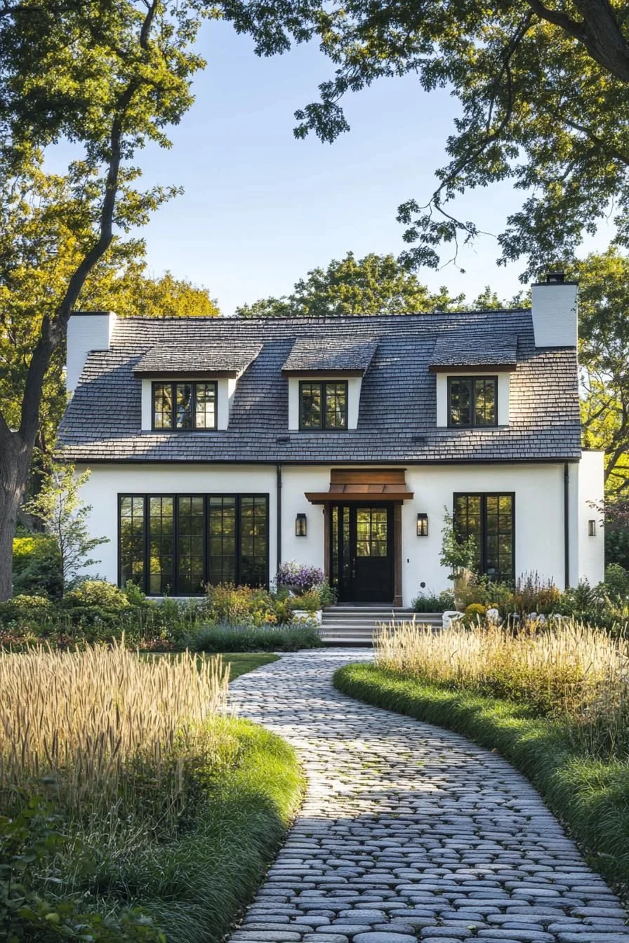 A Charming Home With a Pebbled Path