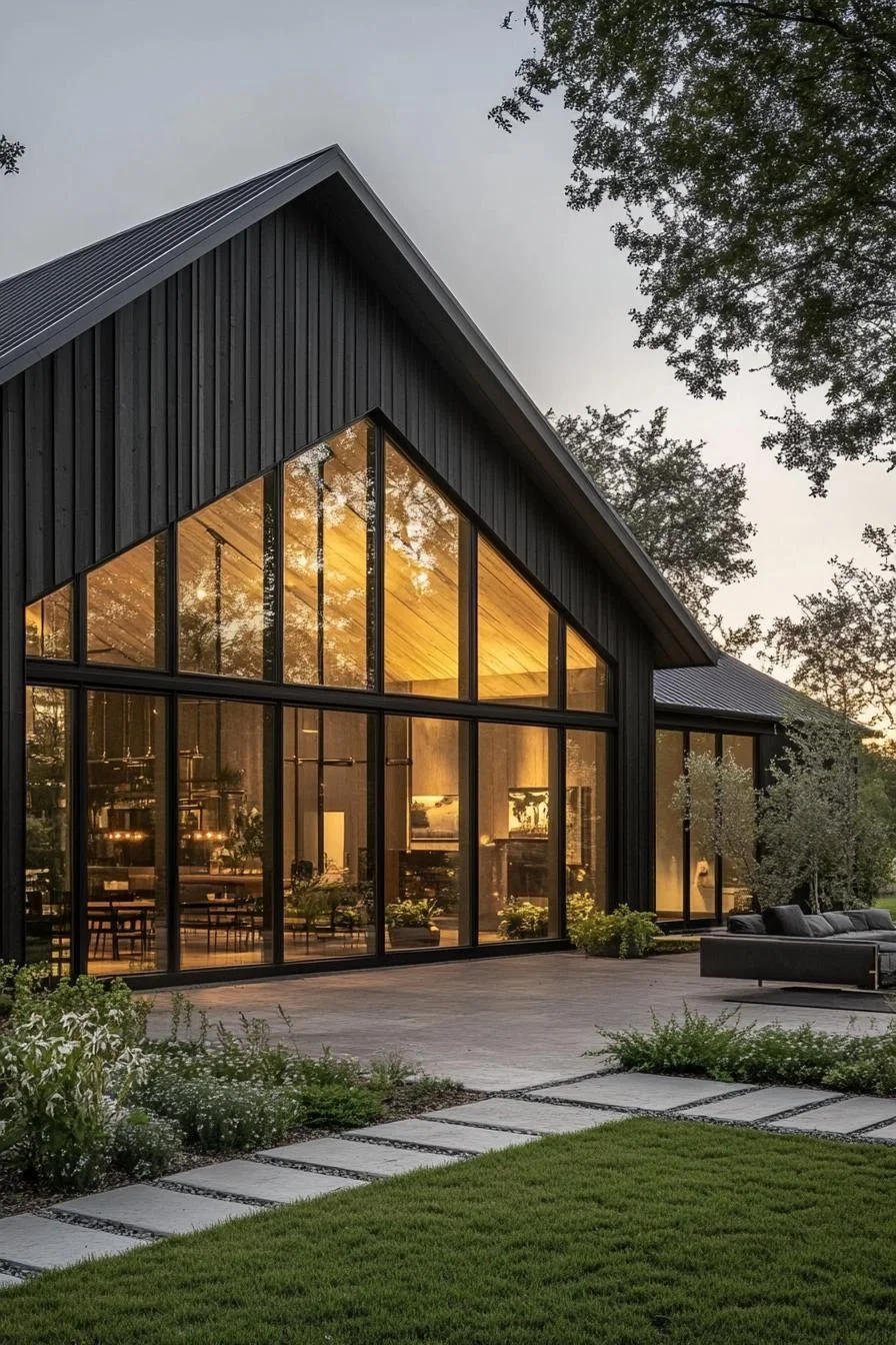A Glassy Barndominium Set in Green Fields
