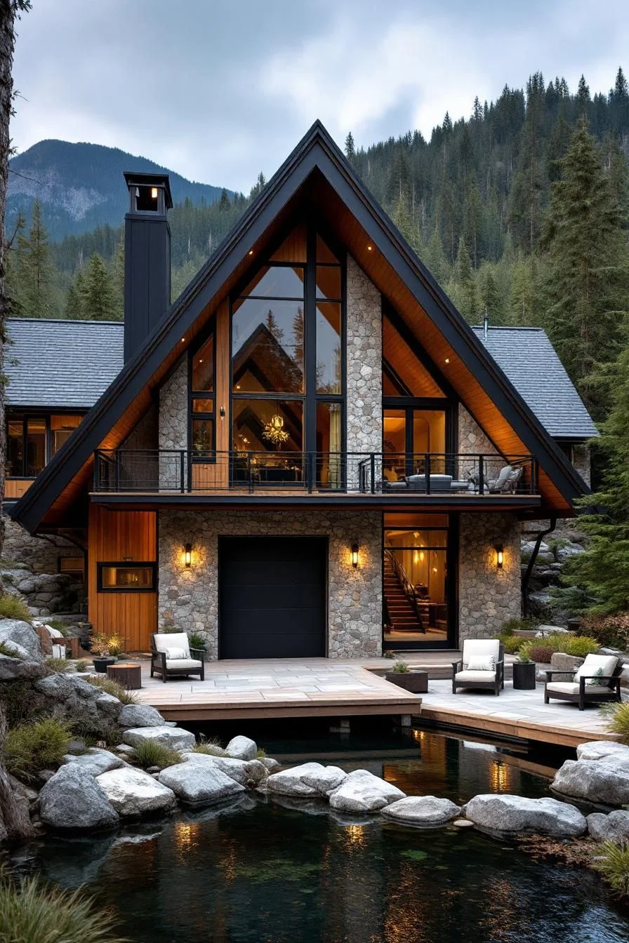 Stone-Clad Chalet by the Pond