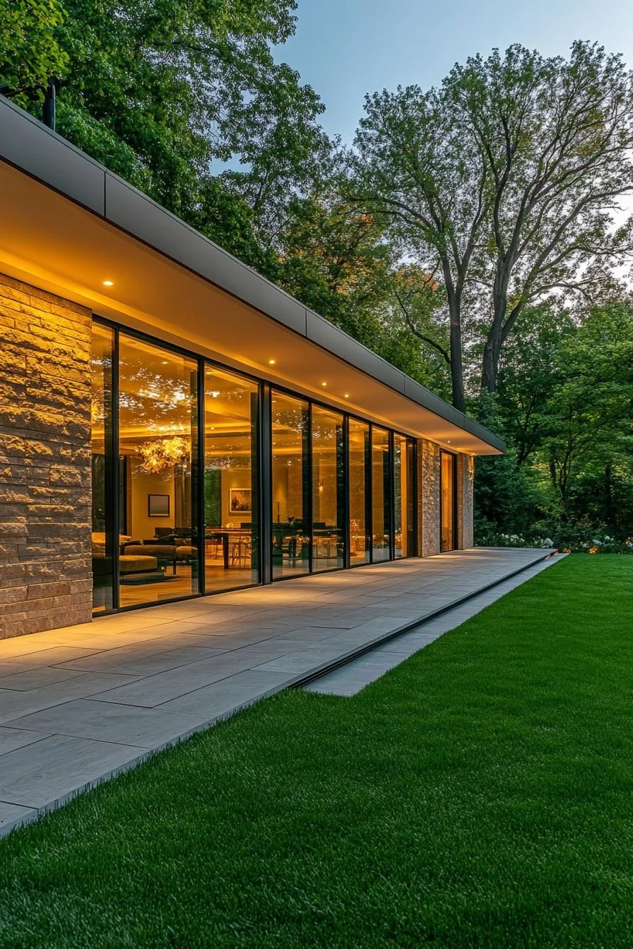 Glass-Front Long House in the Trees