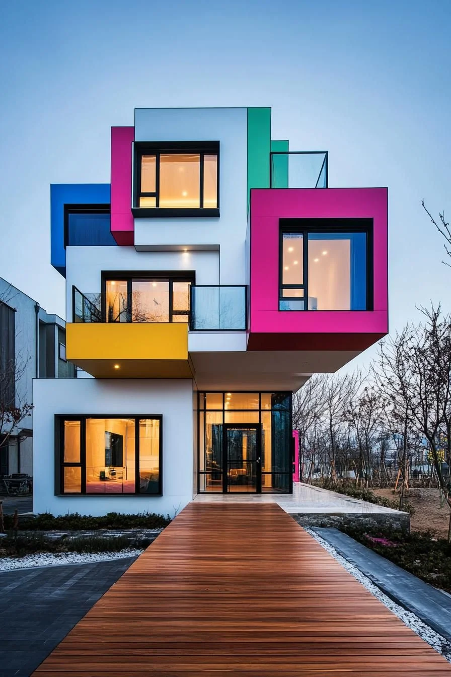 Pink, Yellow, and Blue Block House Design