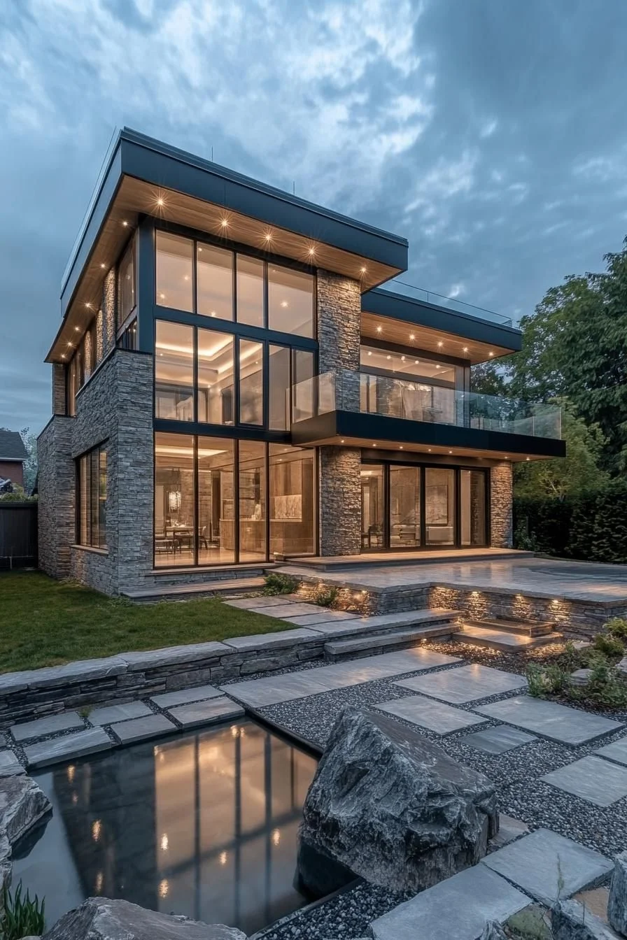 A Gleaming Symmetrical Stone Villa