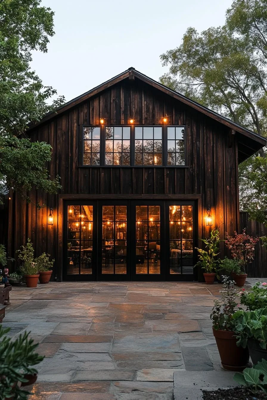 A Modern Homestead Glowing at Dusk