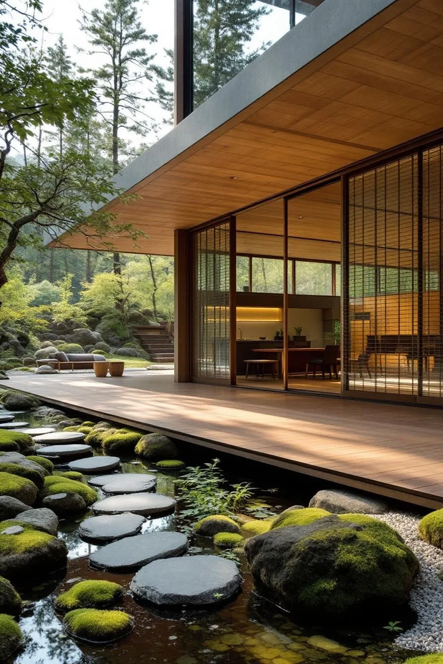 Wooden Details Paired With Flowing Water