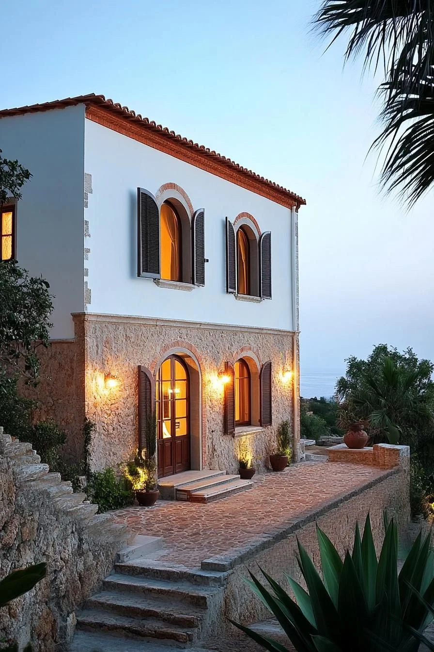 Tuscan Stone Facade at Sunset