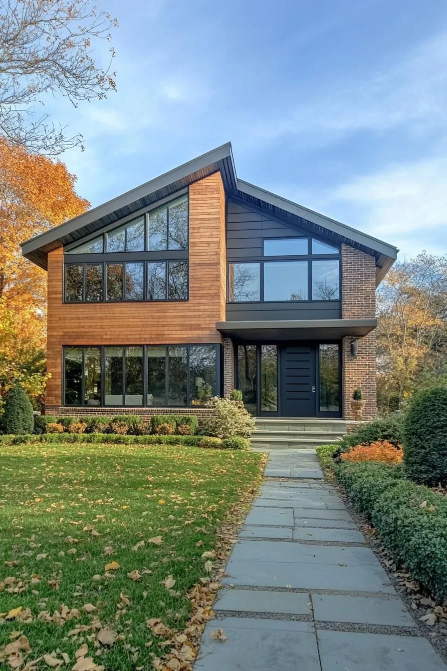 Angular Home Design with Warm Windows